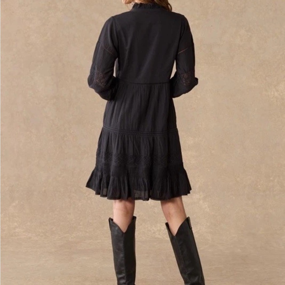 NEW Sundance Catalog Bromlee Black Ruffle Trim Dress Lace Lined Puff Sleeves - Picture 2 of 7